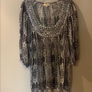 One World Black/white sequined tunic shirt